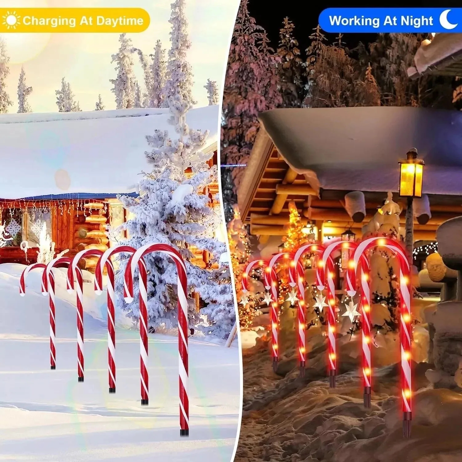 12 Pack Christmas Candy Cane Pathway Solar Garden Lights, 8 Lighting Modes Perfect for Outdoor Patios, Walkways, and Holiday Celebrations, Xmas Decorations