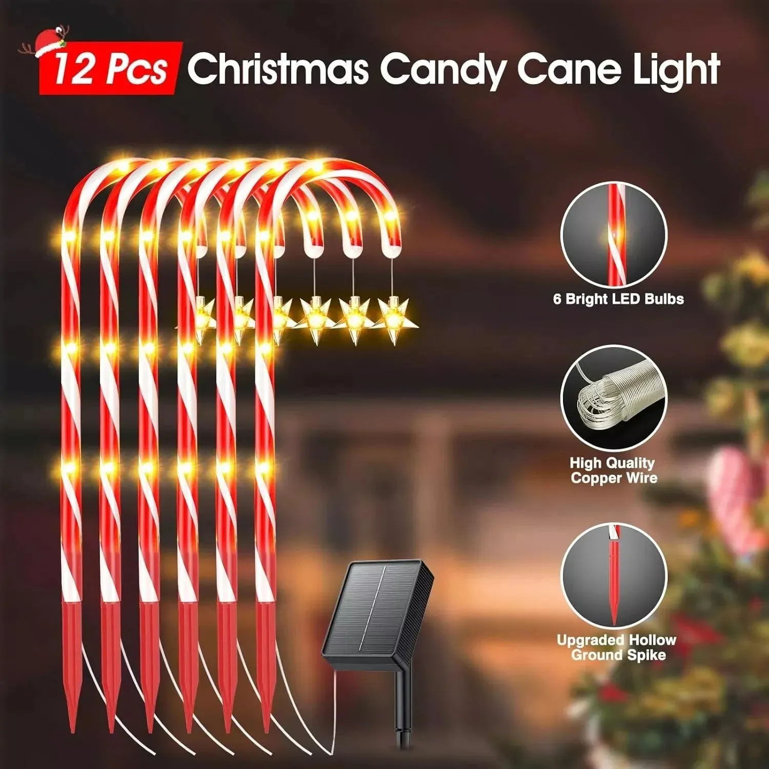 12 Pack Christmas Candy Cane Pathway Solar Garden Lights, 8 Lighting Modes Perfect for Outdoor Patios, Walkways, and Holiday Celebrations, Xmas Decorations