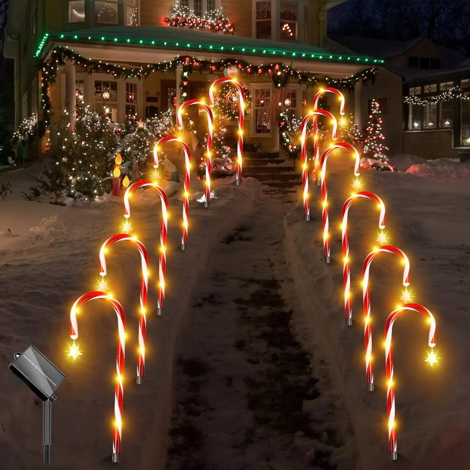 12 Pack Christmas Candy Cane Pathway Solar Garden Lights, 8 Lighting Modes Perfect for Outdoor Patios, Walkways, and Holiday Celebrations, Xmas Decorations