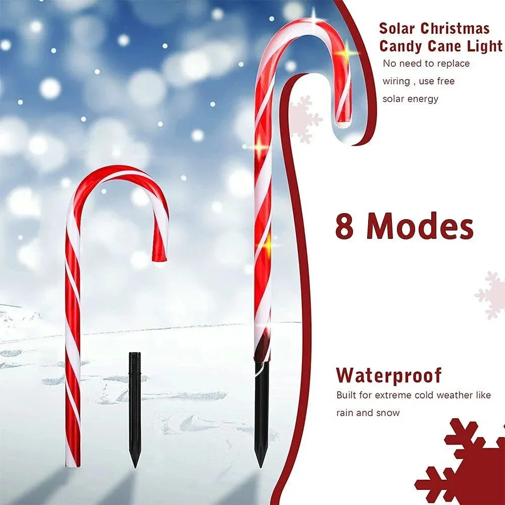 12 Pack Christmas Candy Cane Pathway Solar Garden Lights, 8 Lighting Modes Perfect for Outdoor Patios, Walkways, and Holiday Celebrations, Xmas Decorations
