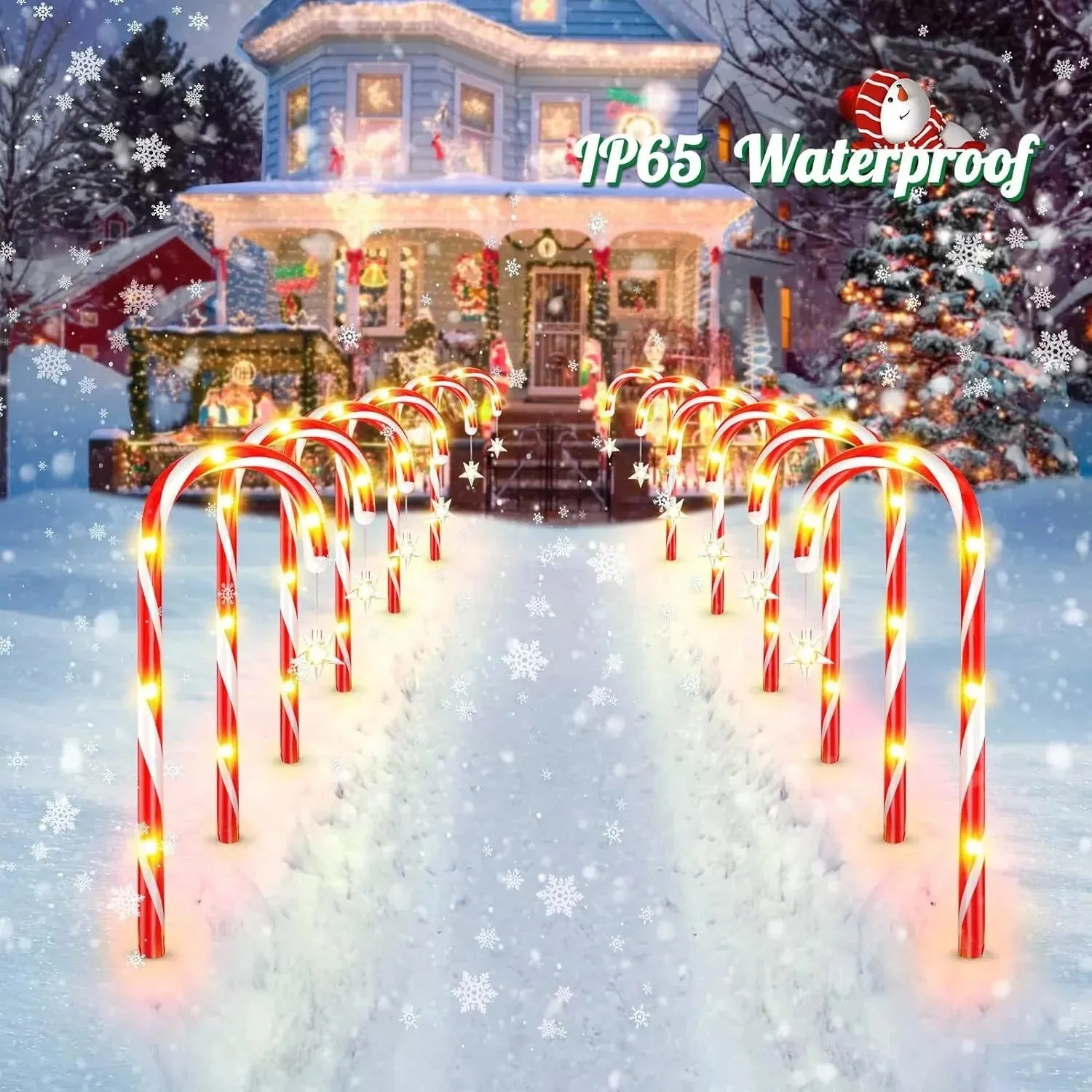 12 Pack Christmas Candy Cane Pathway Solar Garden Lights, 8 Lighting Modes Perfect for Outdoor Patios, Walkways, and Holiday Celebrations, Xmas Decorations