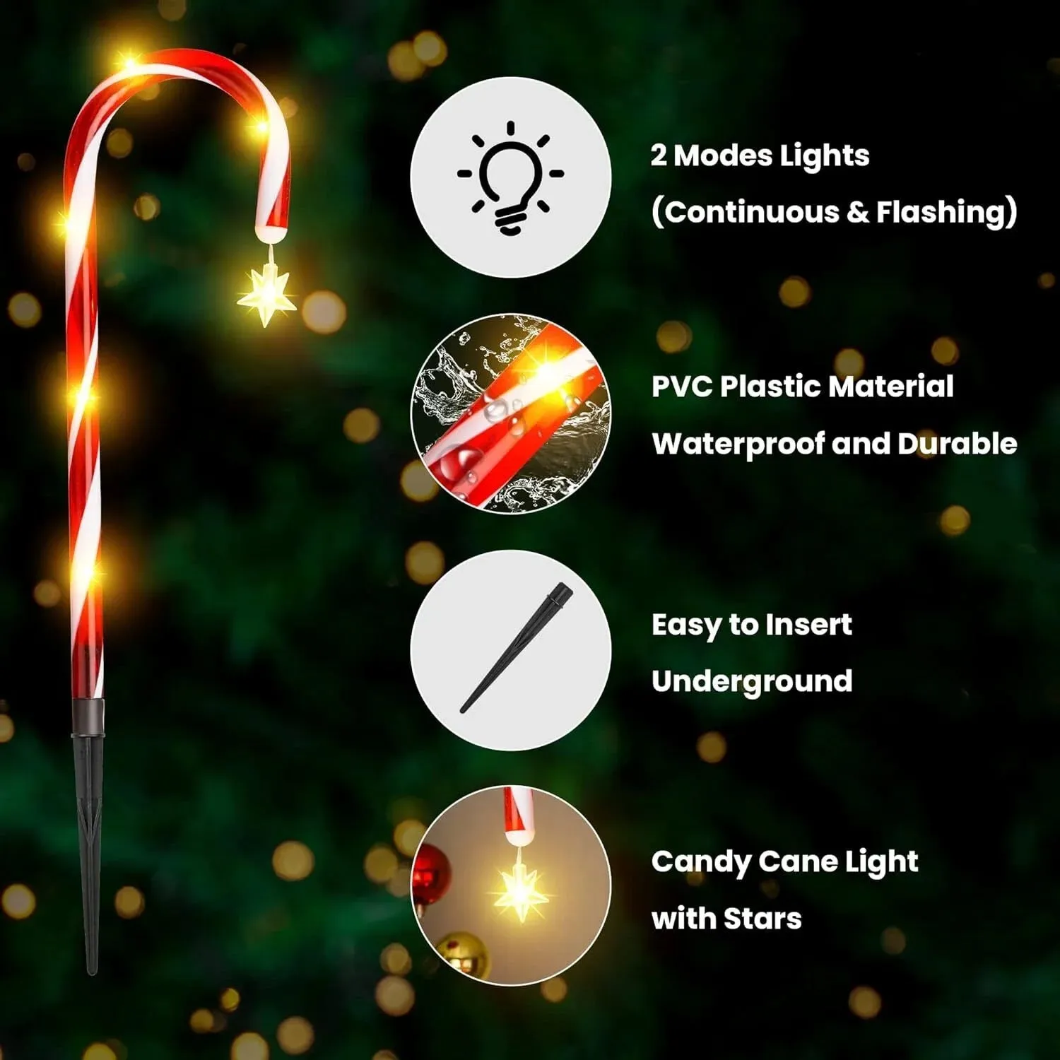 12 Pack Christmas Candy Cane Pathway Solar Garden Lights, 8 Lighting Modes Perfect for Outdoor Patios, Walkways, and Holiday Celebrations, Xmas Decorations