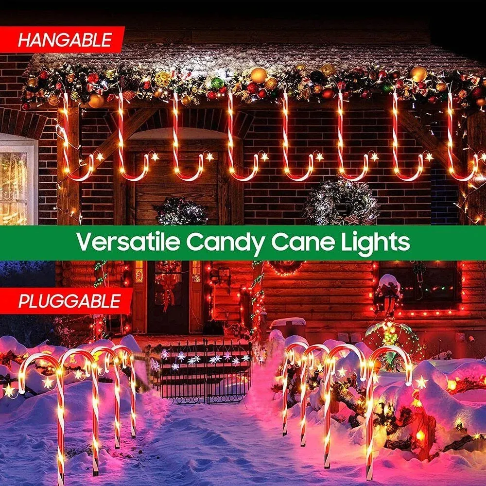 12 Pack Christmas Candy Cane Pathway Solar Garden Lights, 8 Lighting Modes Perfect for Outdoor Patios, Walkways, and Holiday Celebrations, Xmas Decorations