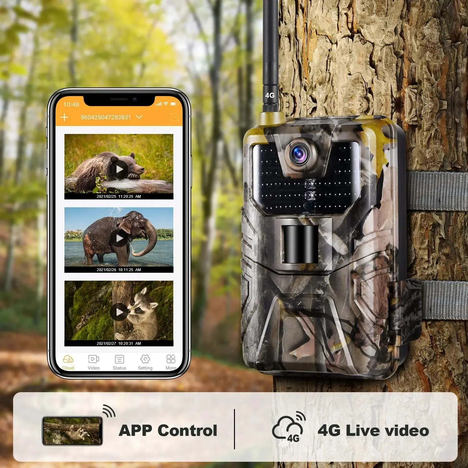 4K Live Video APP Trail Camera Cloud Service 4G 30MP Hunting Cameras Cellular Mobile Wireless Wildlife Night Vision Photo Traps