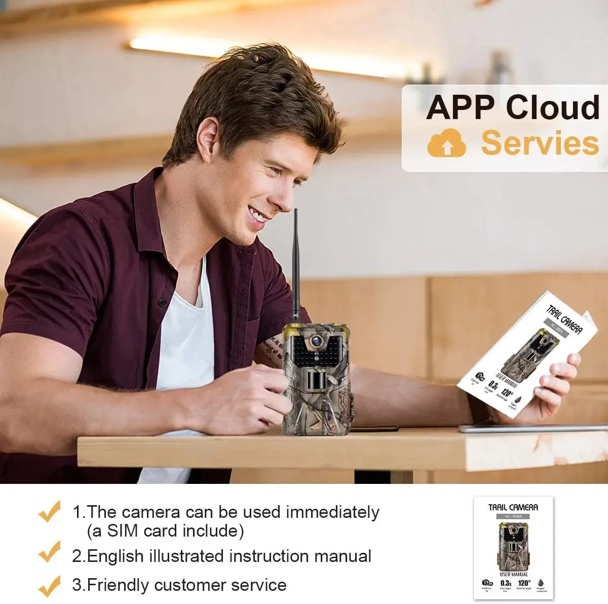 4K Live Video APP Trail Camera Cloud Service 4G 30MP Hunting Cameras Cellular Mobile Wireless Wildlife Night Vision Photo Traps