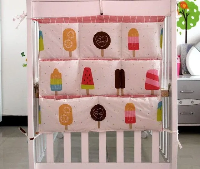 60*50 CM Baby Bed Hanging Storage Bag  Baby Bedding Sets Cotton Printed Cotton Bottles Diaper Sundries Multilayer Pockets Bag