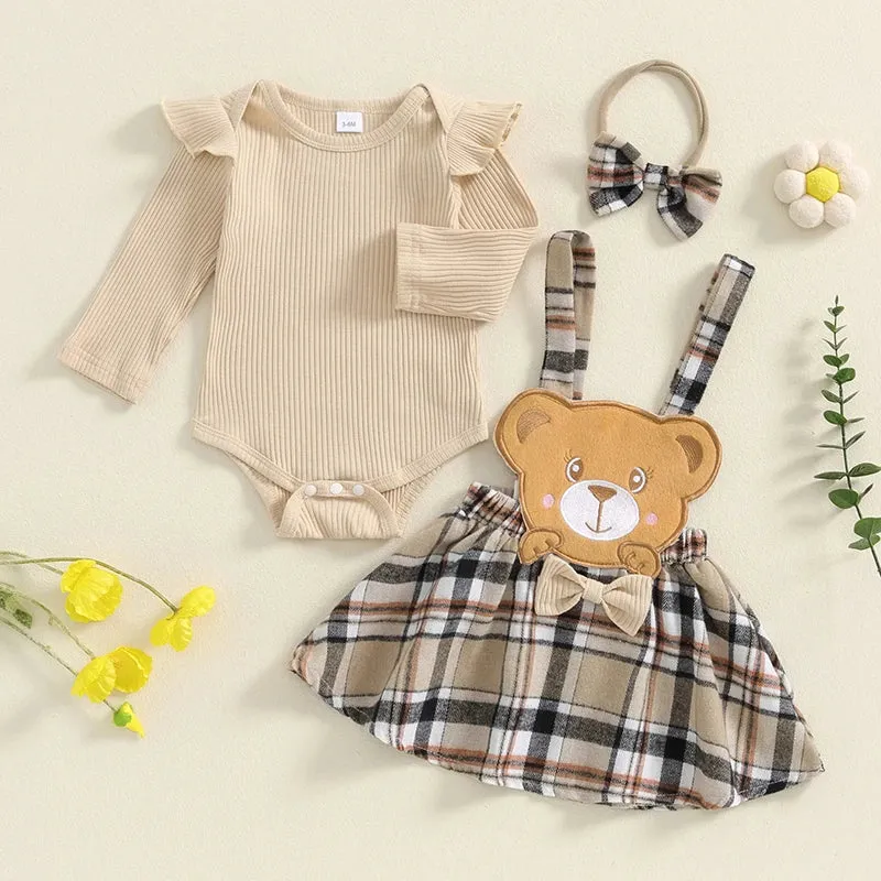 Baby Girls 3Pcs Fall Suspender Skirt with Headband