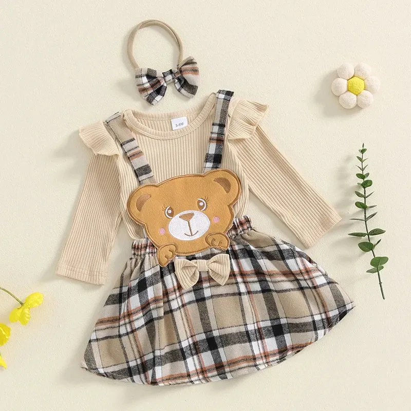 Baby Girls 3Pcs Fall Suspender Skirt with Headband