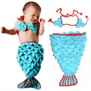 Babymoon Mermaid Newborn Photography Crochet Outfit Costume - Blue