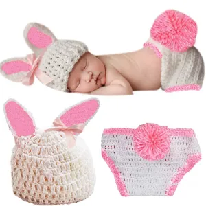 Babymoon Rabbit Newborn Photography Crochet Outfit Costume - White