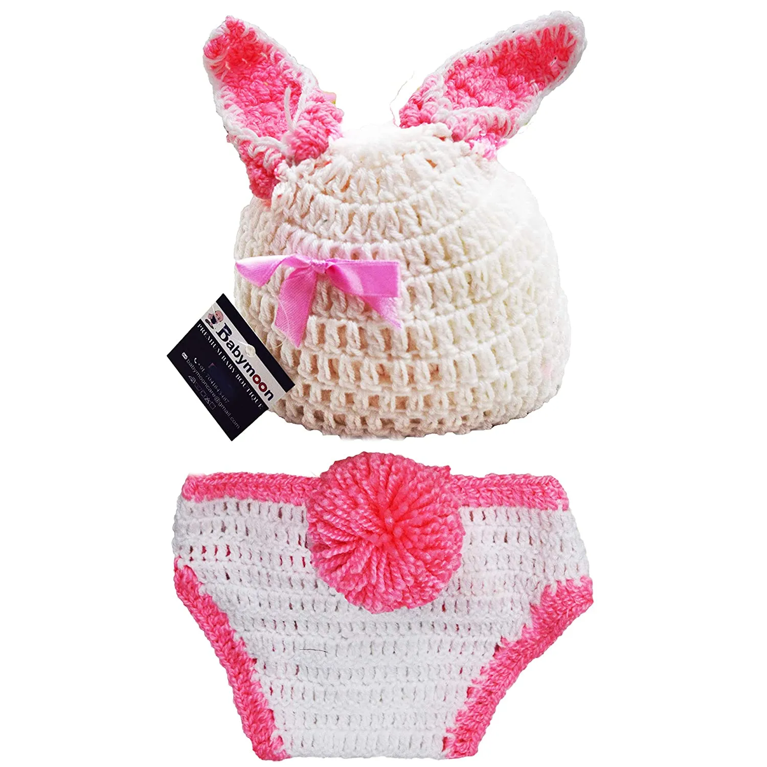 Babymoon Rabbit Newborn Photography Crochet Outfit Costume - White