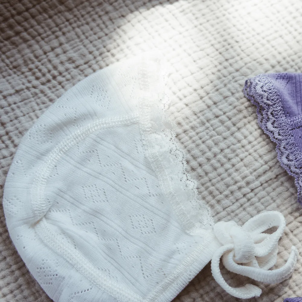 Bonnet - Wool & silk - Pointelle - Natural