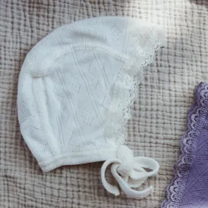Bonnet - Wool & silk - Pointelle - Natural