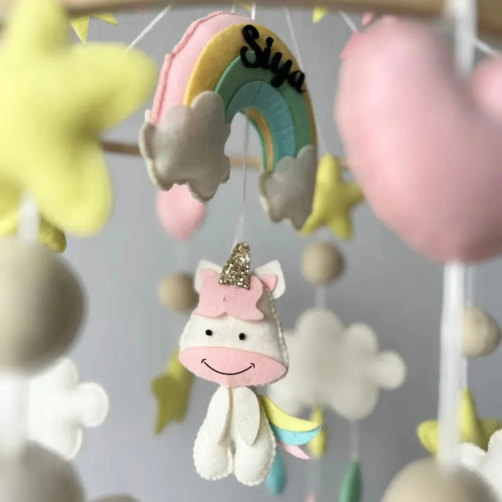 Cot / Crib Mobile - Rainbow Unicorn Delight