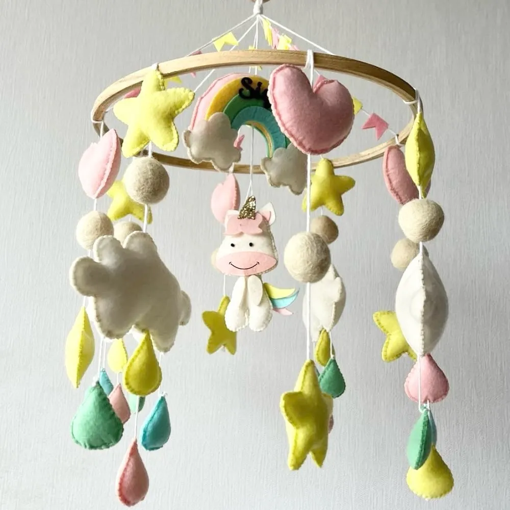 Cot / Crib Mobile - Rainbow Unicorn Delight
