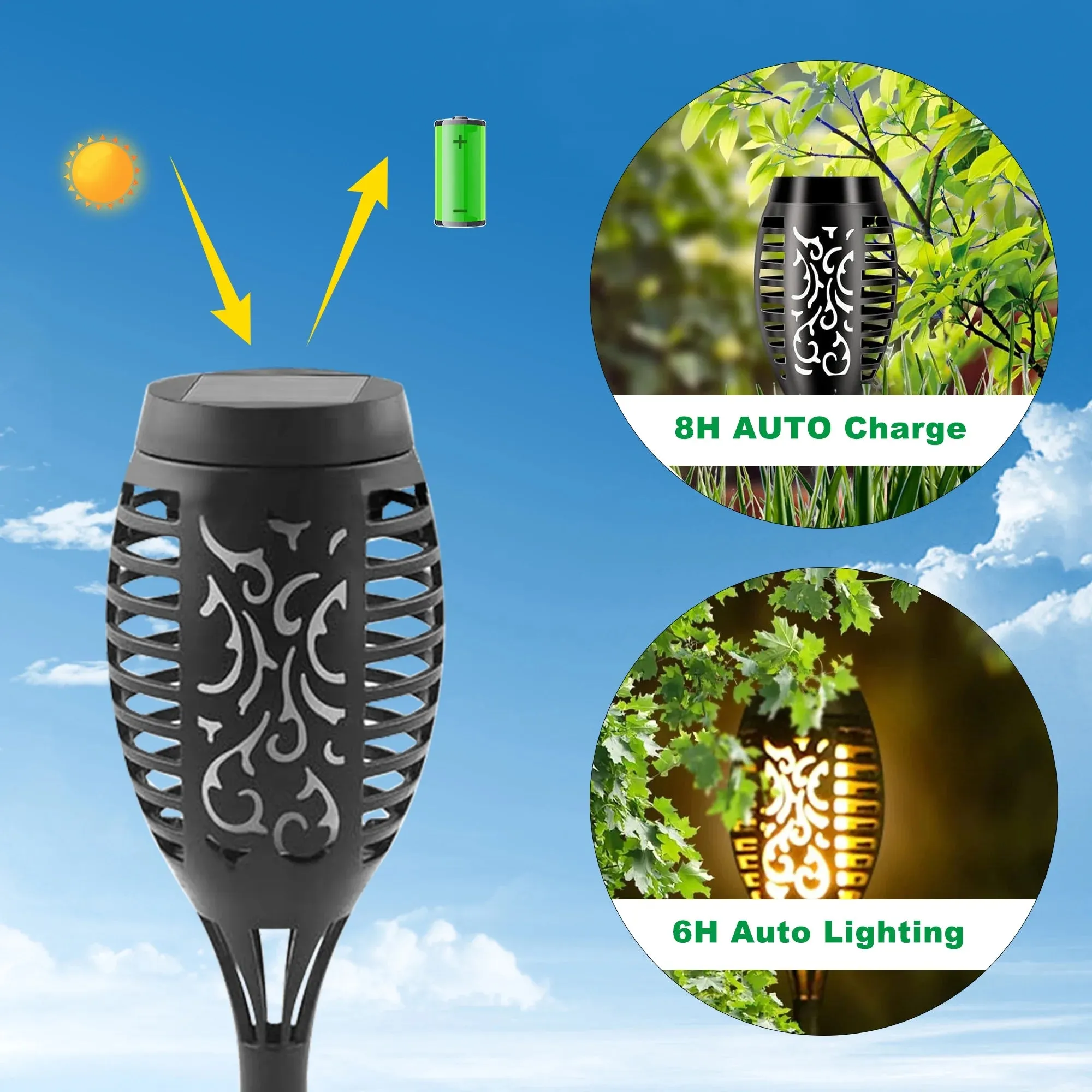 DAYBETTER Solar Lights Outdoor, 8Pack Solar Torch Lights with Flickering Flame, Waterproof Solar Landscape and Walkway Lighting Decoration for Garden, Patio and Yard