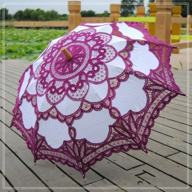 Elegant Cotton Embroidery Lace Parasol