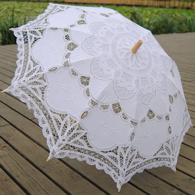 Elegant Cotton Embroidery Lace Parasol