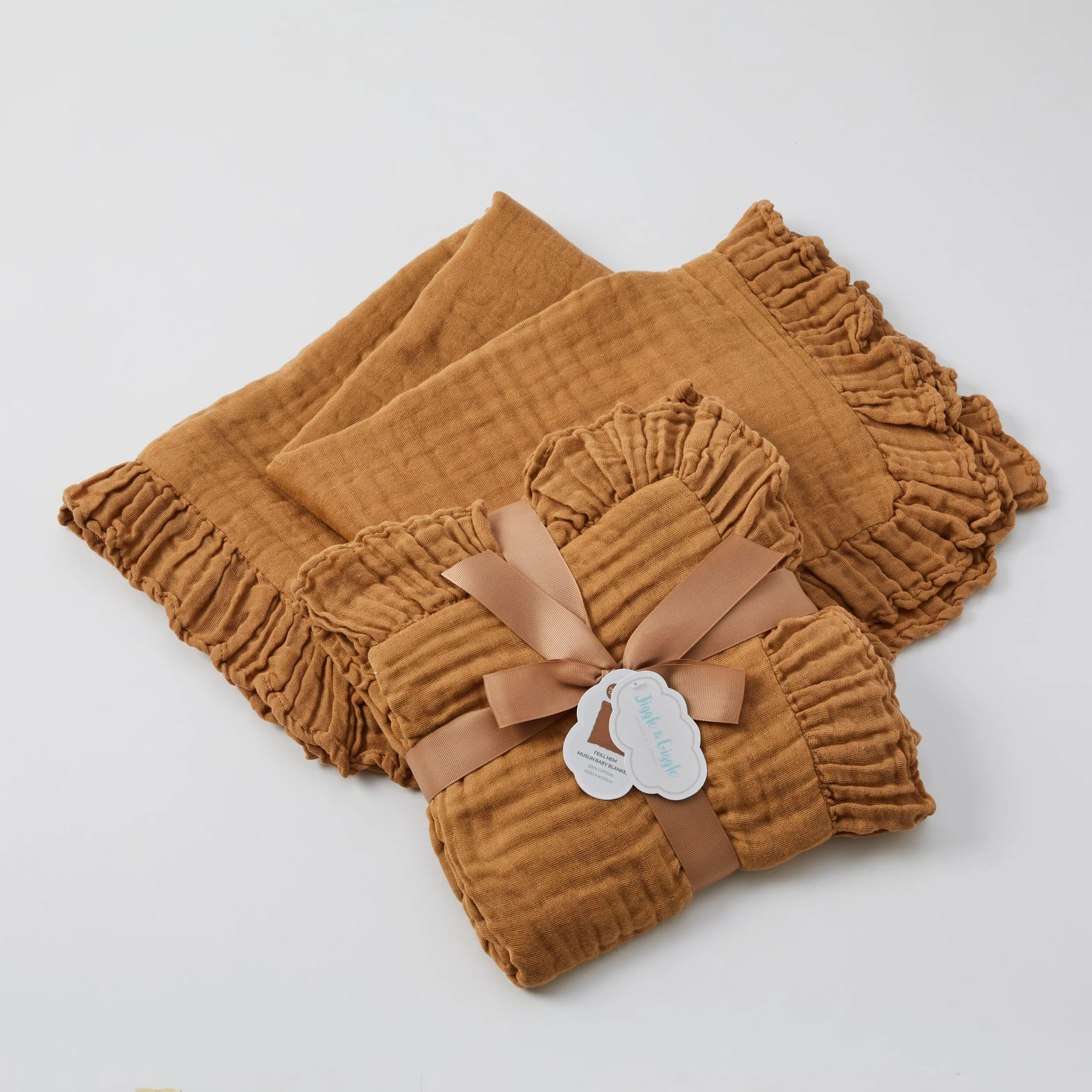 Frill Muslin Blanket - Biscuit