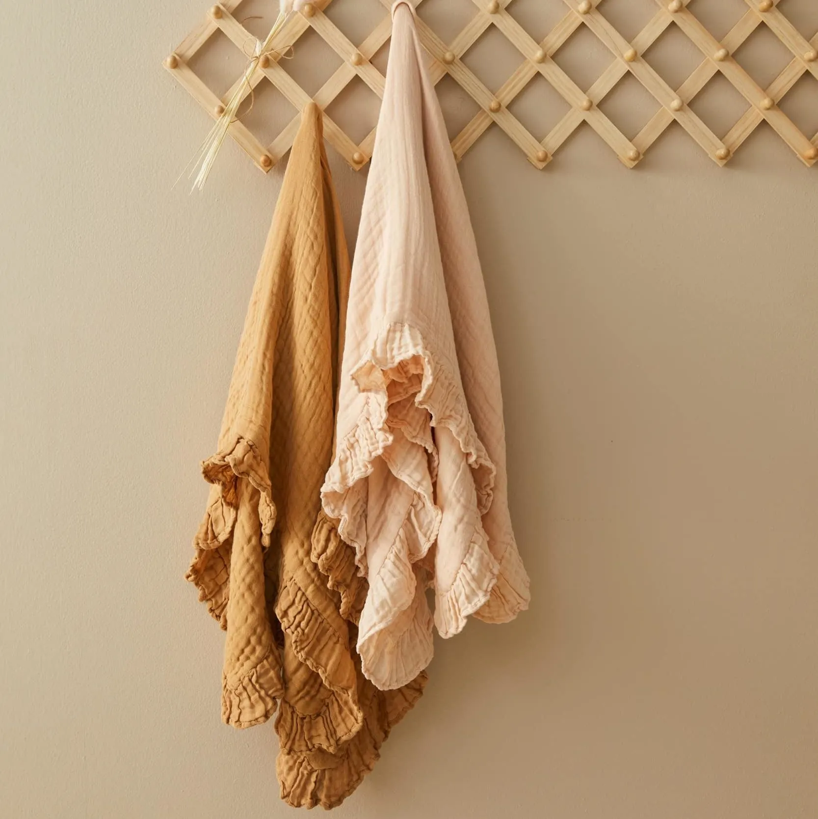 Frill Muslin Blanket - Biscuit