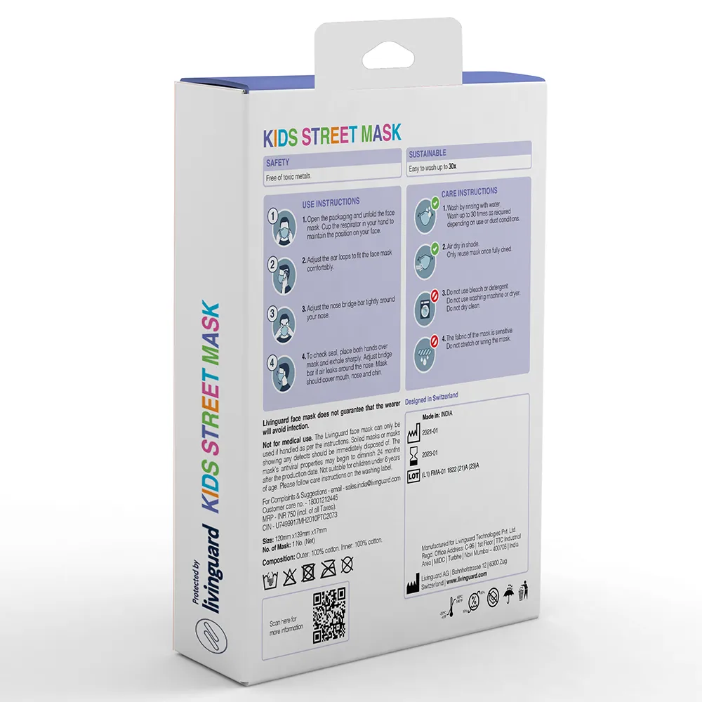Livinguard Kids STREET Mask - Mixed, Set of 3 |Anti-Microbial |Destroys 99.9% Coronavirus | Washable & Reusable