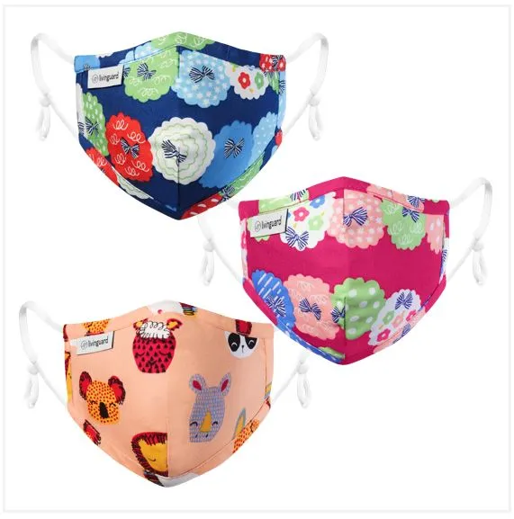 Livinguard Kids STREET Mask - Mixed, Set of 3 |Anti-Microbial |Destroys 99.9% Coronavirus | Washable & Reusable