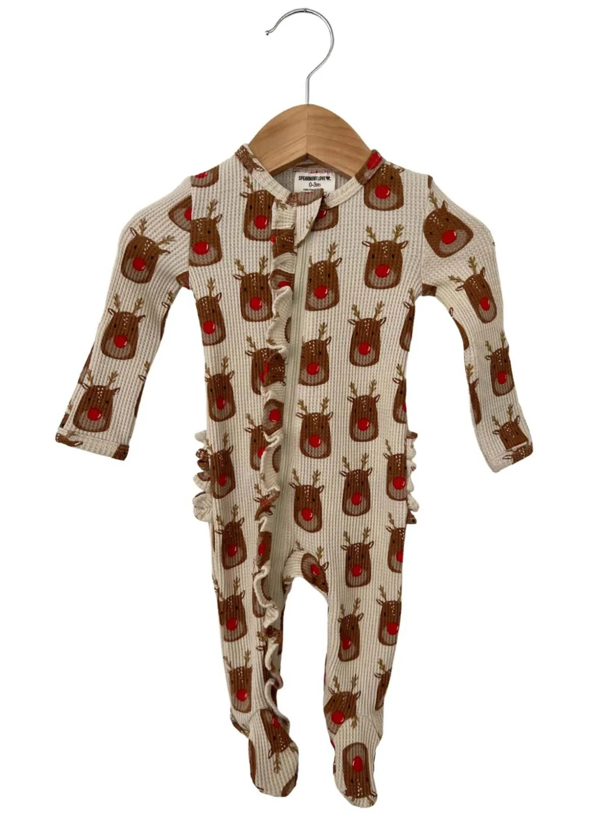 Organic Waffle Ruffle Zip Footie, Reindeer