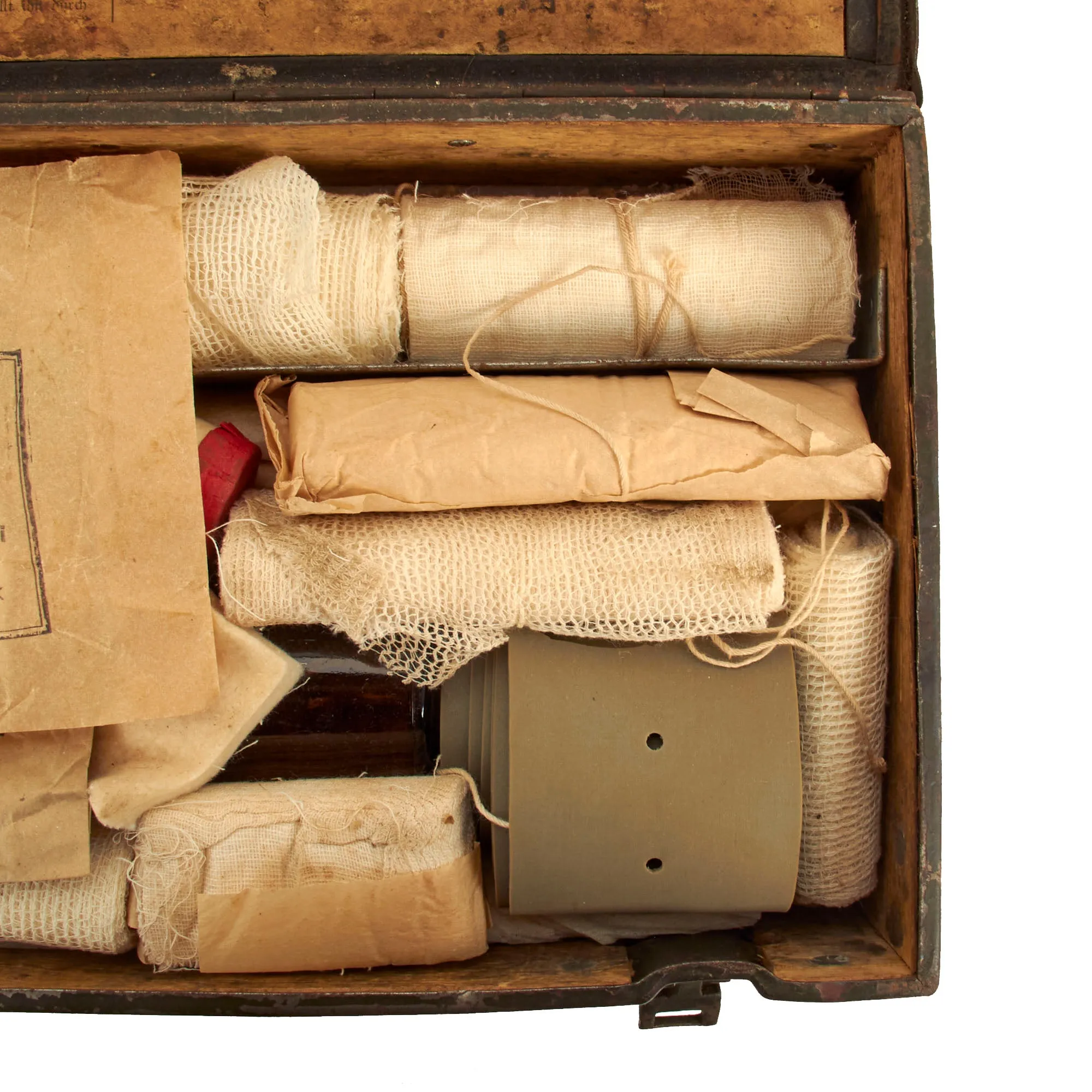 Original German WWII Verbandkasten Medic First Aid Set in Gray Blue Steel Chest with Label