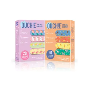 Ouchie Non-Toxic Printed Bandages COMBO Set of 2 (2 x 20= 40 Pack)- (LAVENDER & ORANGE)
