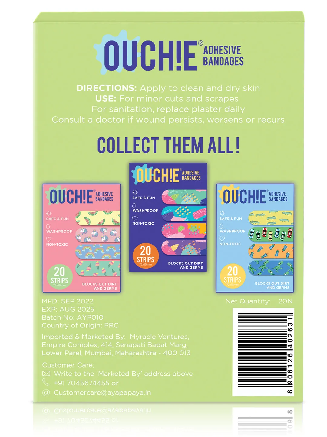 Ouchie Non-Toxic Printed Bandages Double Combo Set (40 Pack) - Orange & Lime Green