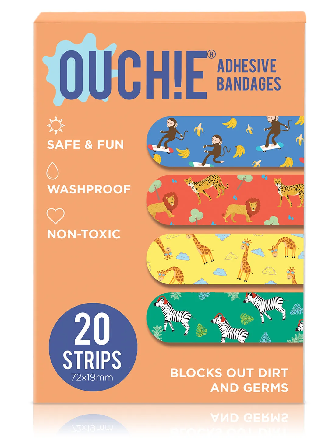 Ouchie Non-Toxic Printed Bandages Double Combo Set (40 Pack) - Orange & Lime Green