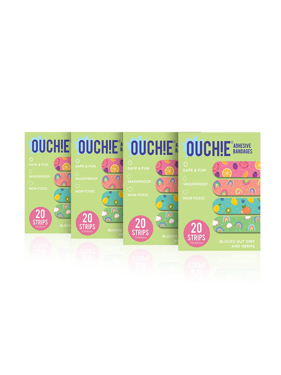 Ouchie Non-Toxic Printed Bandages Jumbo Pack - (80 Pack) - 4 X Lime Green