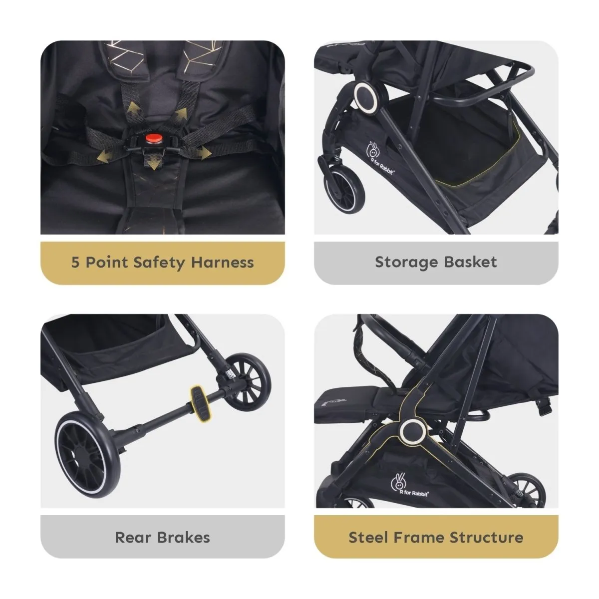 R for Rabbit Pocket Air Stroller- Black