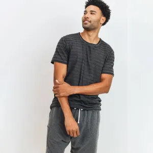 Striped Cotton Tee in Black- Gents (S-XL)